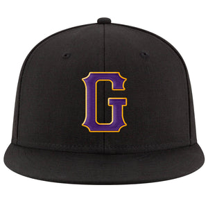 Custom Black Purple-Gold Stitched Adjustable Snapback Hat
