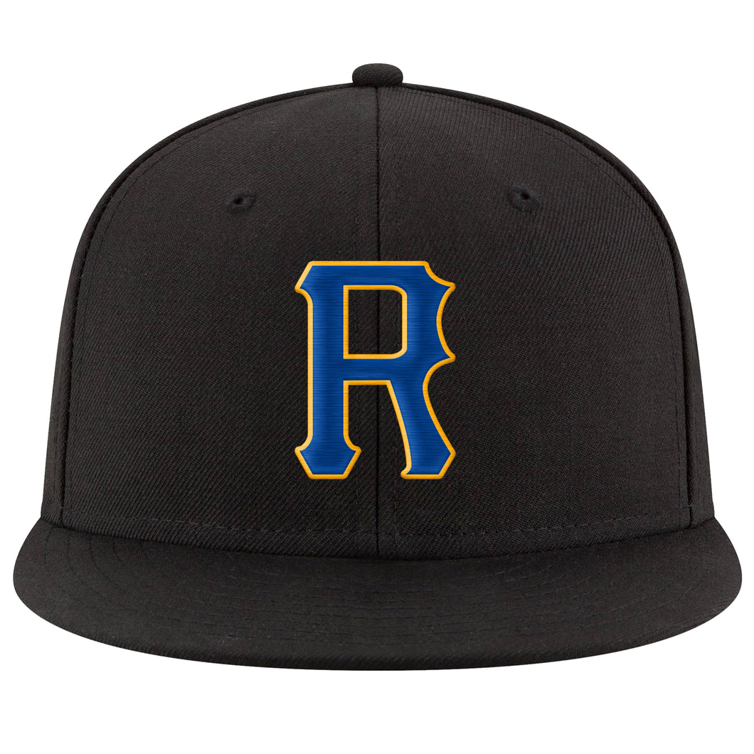 Custom Black Royal-Gold Stitched Adjustable Snapback Hat
