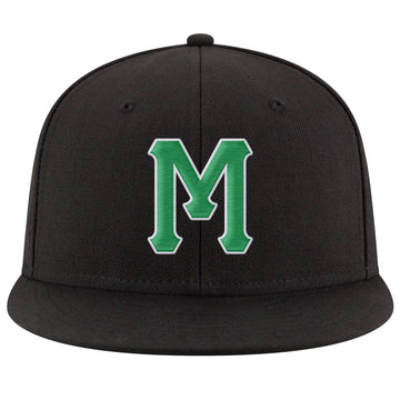 Custom Black Kelly Green-White Stitched Adjustable Snapback Hat