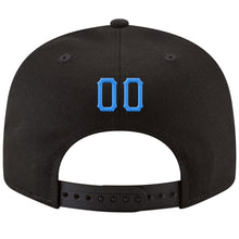 Load image into Gallery viewer, Custom Black Powder Blue-White Stitched Adjustable Snapback Hat
