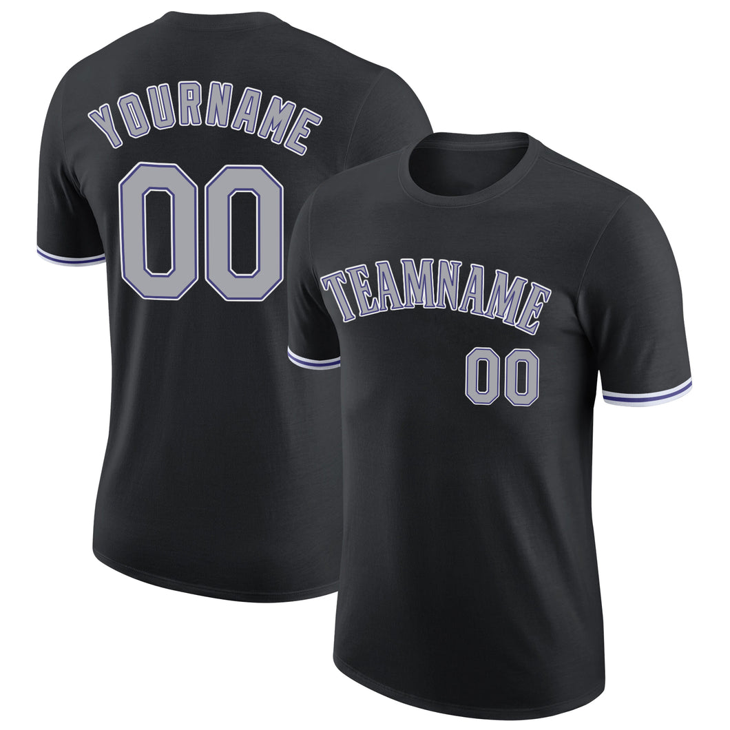 Custom Black Gray-Purple Performance T-Shirt