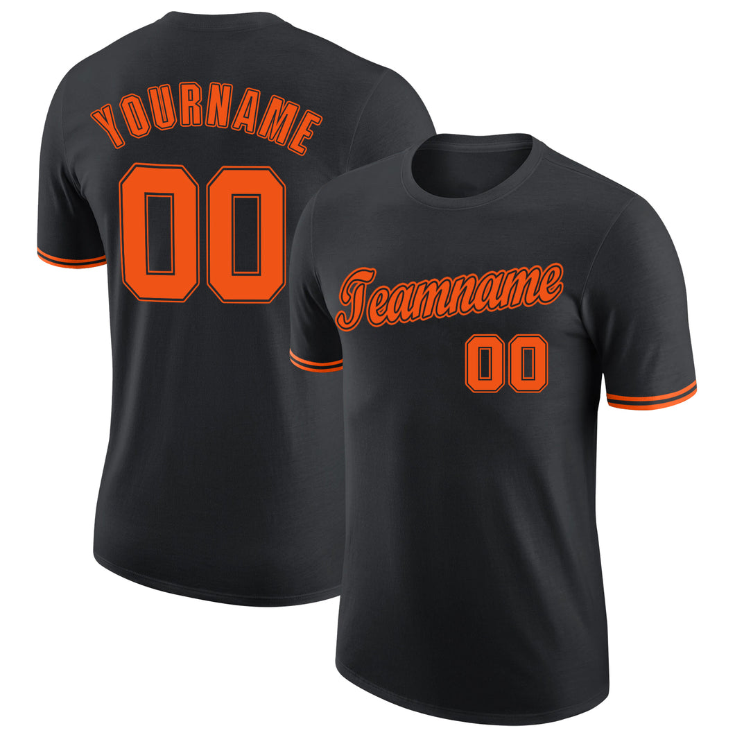 Custom Black Orange-Black Performance T-Shirt