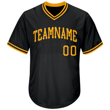 Custom Black Gold Authentic Throwback Rib-Knit Baseball Jersey Shirt