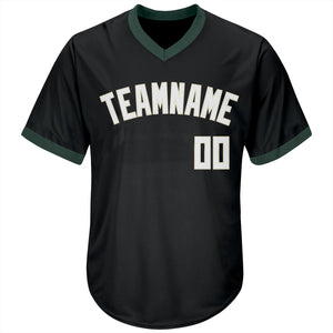 Custom Black White-Hunter Green Authentic Throwback Rib-Knit Baseball Jersey Shirt