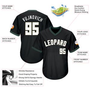 Custom Black White-Hunter Green Authentic Throwback Rib-Knit Baseball Jersey Shirt