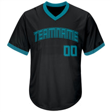 Load image into Gallery viewer, Custom Black Teal-Black Authentic Throwback Rib-Knit Baseball Jersey Shirt
