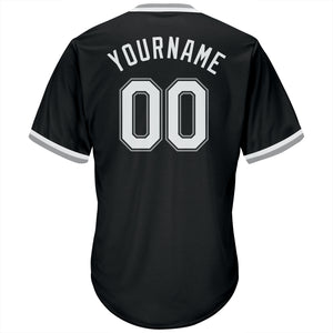 Custom Black White-Gray Authentic Throwback Rib-Knit Baseball Jersey Shirt