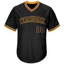 Load image into Gallery viewer, Custom Black Black-Gold Authentic Throwback Rib-Knit Baseball Jersey Shirt
