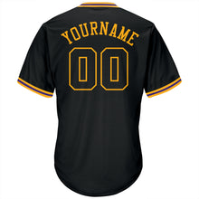 Load image into Gallery viewer, Custom Black Black-Gold Authentic Throwback Rib-Knit Baseball Jersey Shirt
