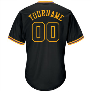 Custom Black Black-Gold Authentic Throwback Rib-Knit Baseball Jersey Shirt