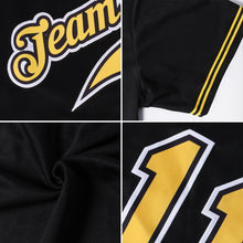 Load image into Gallery viewer, Custom Black Black-Gold Authentic Throwback Rib-Knit Baseball Jersey Shirt
