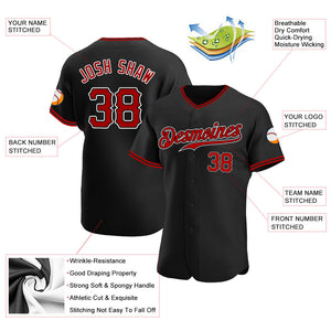 Custom Black Red-White Authentic Baseball Jersey