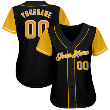Custom Black Gold-White Authentic Two Tone Baseball Jersey