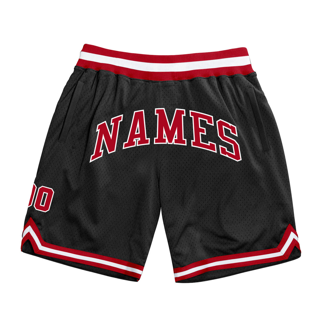 Custom Black Red-White Authentic Throwback Basketball Shorts