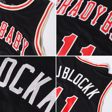 Load image into Gallery viewer, Custom Black Red-Light Blue Authentic Throwback Basketball Jersey
