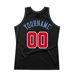 Custom Black Red-Light Blue Authentic Throwback Basketball Jersey