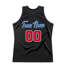 Load image into Gallery viewer, Custom Black Red-Light Blue Authentic Throwback Basketball Jersey
