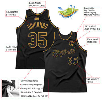 Custom Black Black-Old Gold Authentic Throwback Basketball Jersey