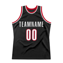 Load image into Gallery viewer, Custom Black White-Red Authentic Throwback Basketball Jersey
