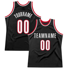 Load image into Gallery viewer, Custom Black White-Red Authentic Throwback Basketball Jersey
