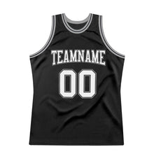 Load image into Gallery viewer, Custom Black White-Silver Authentic Throwback Basketball Jersey
