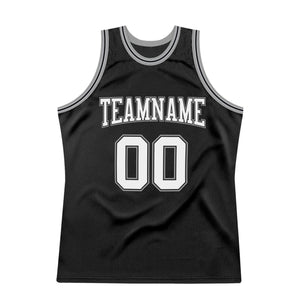 Custom Black White-Silver Authentic Throwback Basketball Jersey