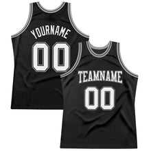 Load image into Gallery viewer, Custom Black White-Silver Authentic Throwback Basketball Jersey
