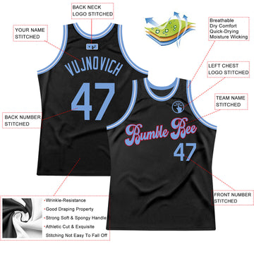 Custom Black Light Blue-Red Authentic Throwback Basketball Jersey