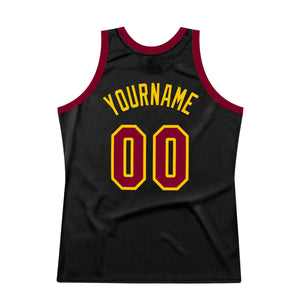Custom Black Maroon-Gold Authentic Throwback Basketball Jersey