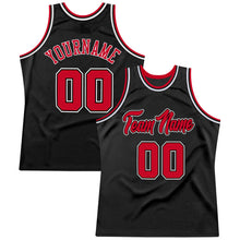 Load image into Gallery viewer, Custom Black Red-White Authentic Throwback Basketball Jersey
