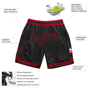 Custom Black Black-Red Authentic Throwback Basketball Shorts
