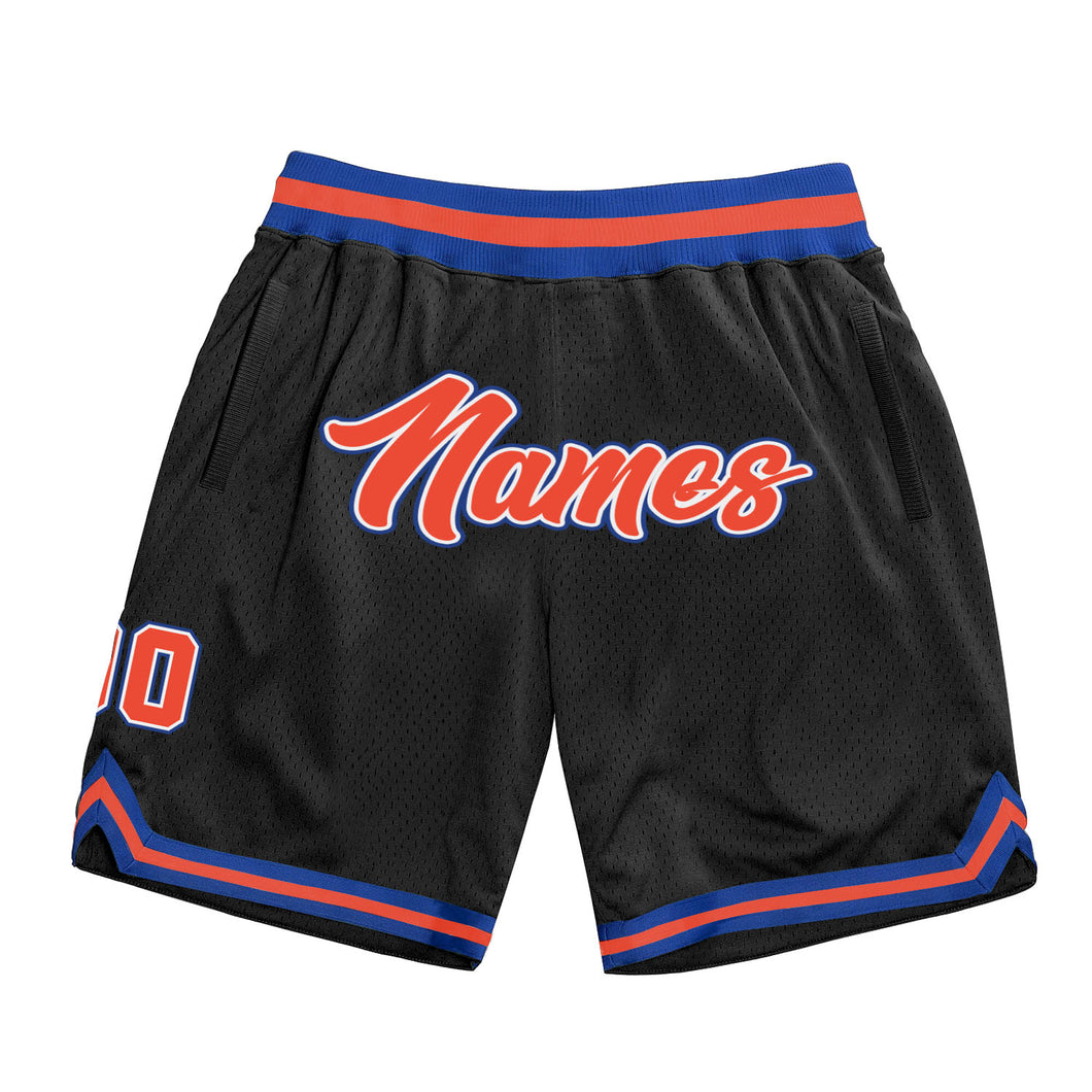 Custom Black Orange-Royal Authentic Throwback Basketball Shorts