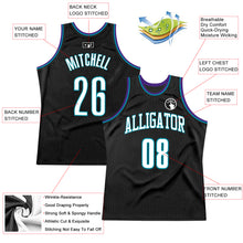 Load image into Gallery viewer, Custom Black White-Teal Authentic Throwback Basketball Jersey
