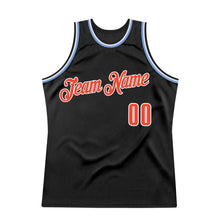 Load image into Gallery viewer, Custom Black Orange-Light Blue Authentic Throwback Basketball Jersey
