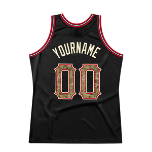Custom Black Camo-Red Authentic Throwback Basketball Jersey