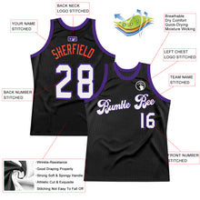 Load image into Gallery viewer, Custom Black White-Purple Authentic Throwback Basketball Jersey
