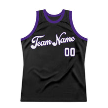 Load image into Gallery viewer, Custom Black White-Purple Authentic Throwback Basketball Jersey
