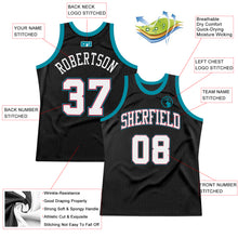 Load image into Gallery viewer, Custom Black White-Teal Authentic Throwback Basketball Jersey
