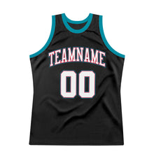 Load image into Gallery viewer, Custom Black White-Teal Authentic Throwback Basketball Jersey
