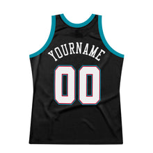 Load image into Gallery viewer, Custom Black White-Teal Authentic Throwback Basketball Jersey
