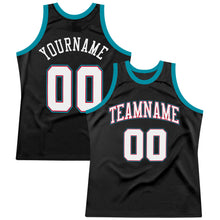 Load image into Gallery viewer, Custom Black White-Teal Authentic Throwback Basketball Jersey
