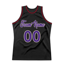 Load image into Gallery viewer, Custom Black Purple-Red Authentic Throwback Basketball Jersey
