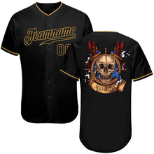 Load image into Gallery viewer, Custom Black Black-Old Gold Authentic Skull Fashion Baseball Jersey
