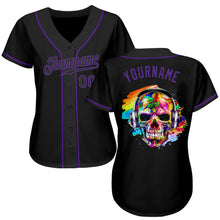 Load image into Gallery viewer, Custom Black Black-Purple Authentic Skull Fashion Baseball Jersey
