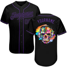 Load image into Gallery viewer, Custom Black Black-Purple Authentic Skull Fashion Baseball Jersey
