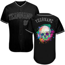 Load image into Gallery viewer, Custom Black Black-Gray Authentic Skull Fashion Baseball Jersey
