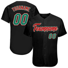 Load image into Gallery viewer, Custom Black Kelly Green-Red Authentic Baseball Jersey
