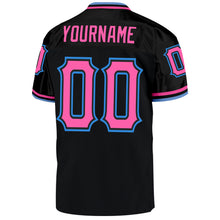 Load image into Gallery viewer, Custom Black Pink-Powder Blue Mesh Authentic Throwback Football Jersey
