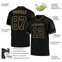 Load image into Gallery viewer, Custom Black Black-Old Gold Mesh Authentic Throwback Football Jersey
