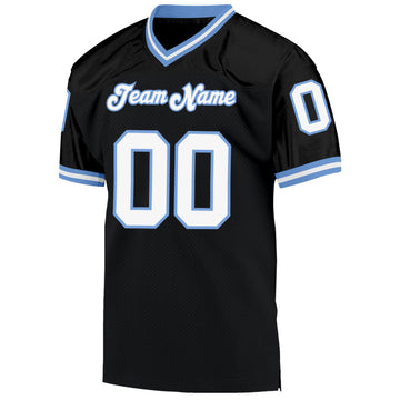 Custom Black White-Light Blue Mesh Authentic Throwback Football Jersey